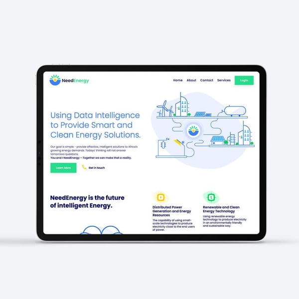 Thumbnail of the Need Energy case study showing the Need Energy app displayed on a tablet.